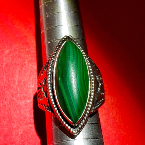 Vintage 925 Malachite Ring - Picture 2 of 6